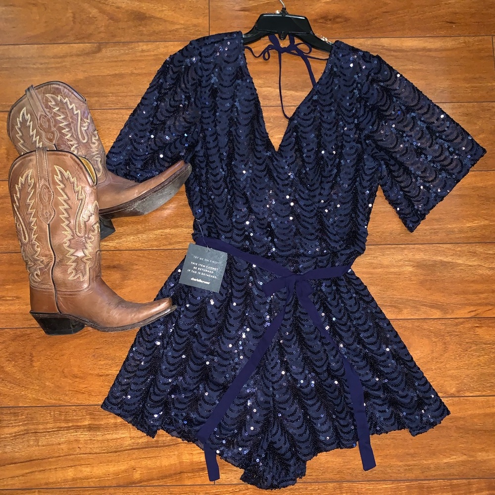 Navy Sequin Romper NWT large